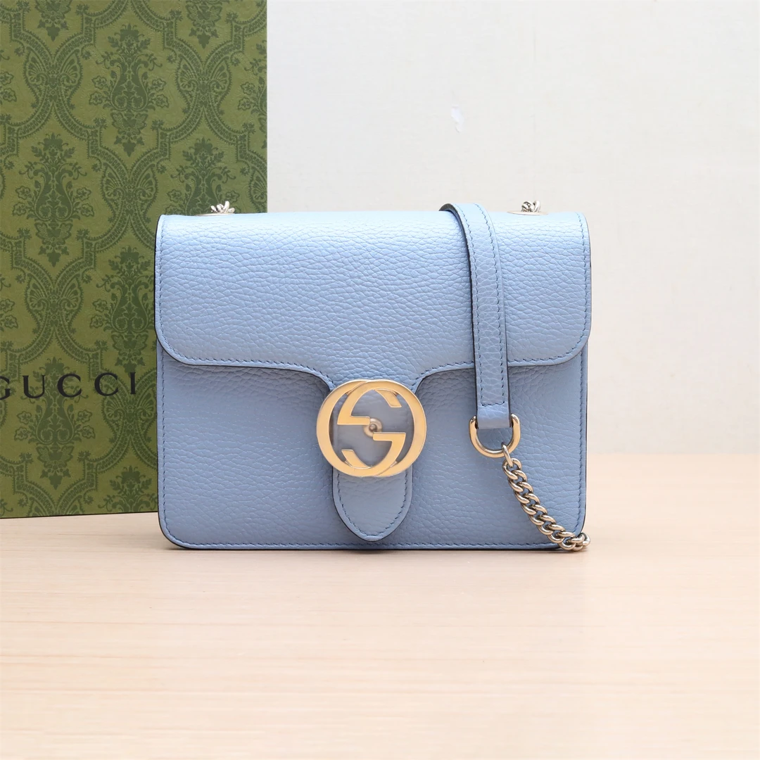 95新 GUCCI/古驰  风琴包 小号 20 皮革C 银扣 蓝色P234967608