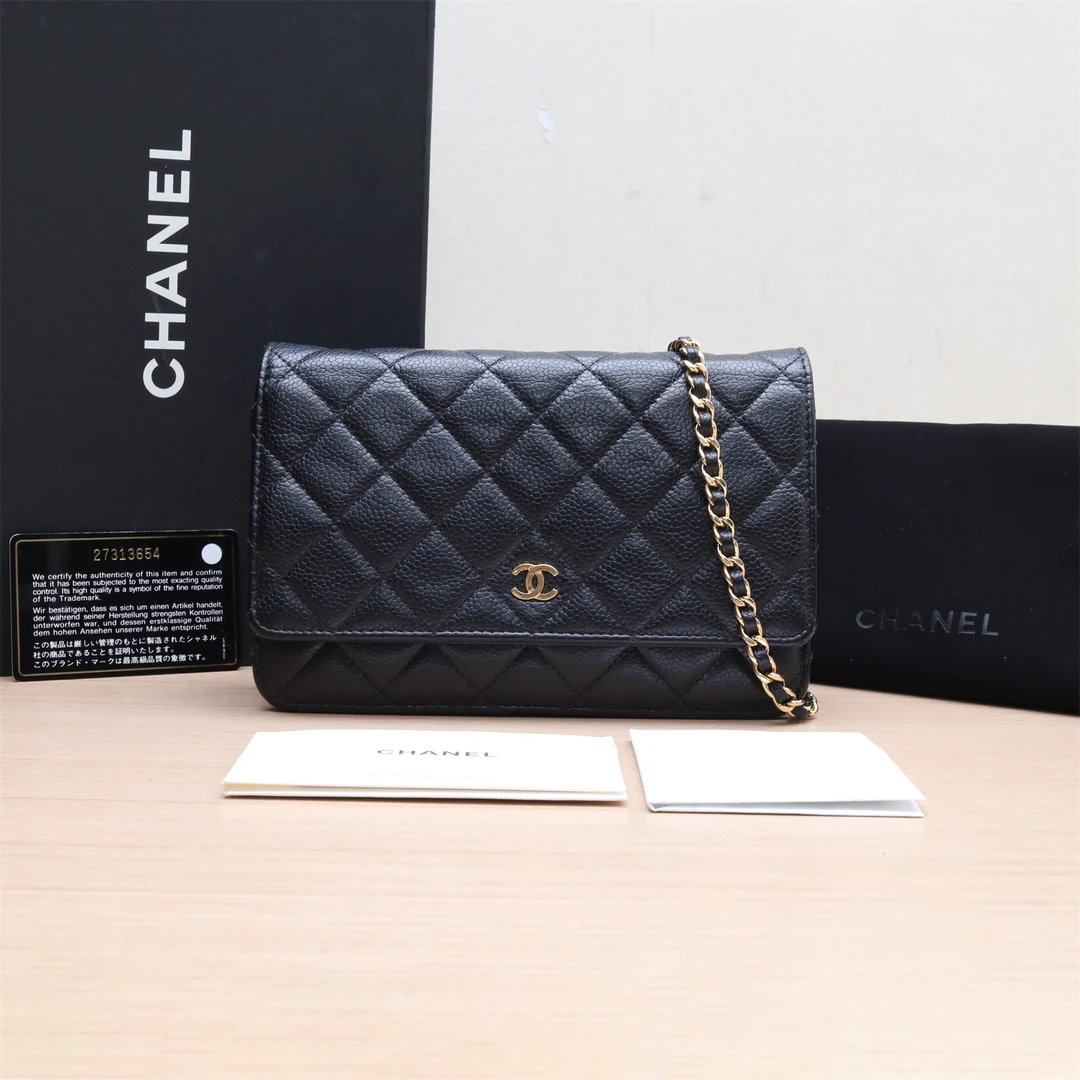 95新 Chanel/香奈儿 CF WOC包 19cm 黑 荔枝皮革C 27开P224307910