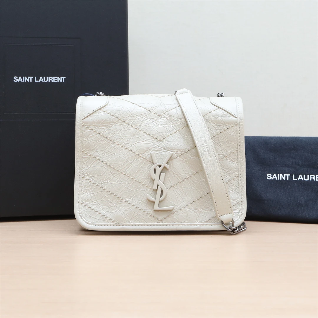 95新 YSL/圣罗兰 Niki Woc包褶皱米白色 P244173450