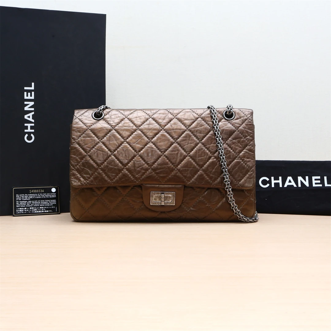 95新 Chanel/香奈儿 2.55 口盖包 31.5cm 褐色 14开 P234245753
