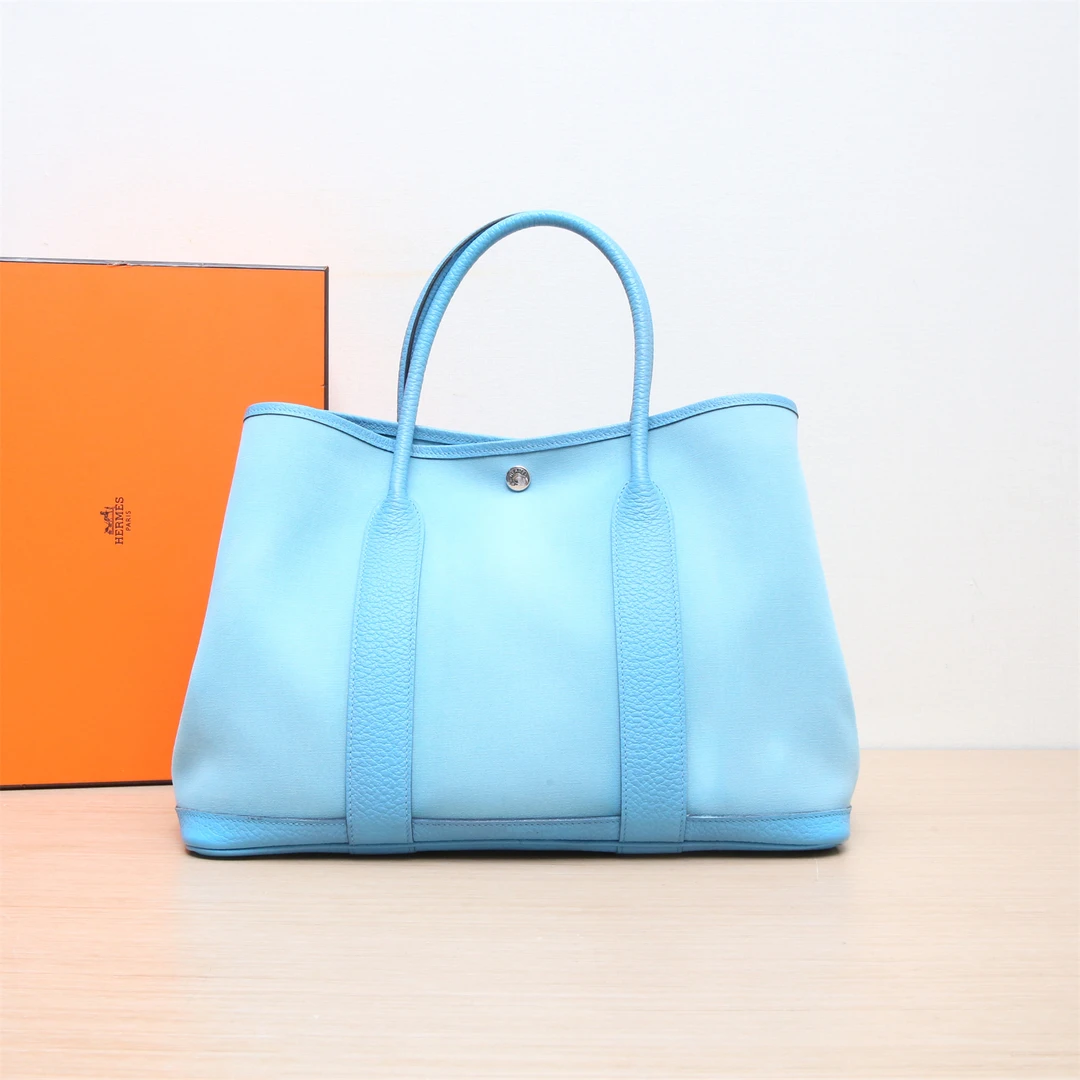 95新 Hermes/爱马仕 花园手拎包 36 北方蓝 帆布 C刻P224513794