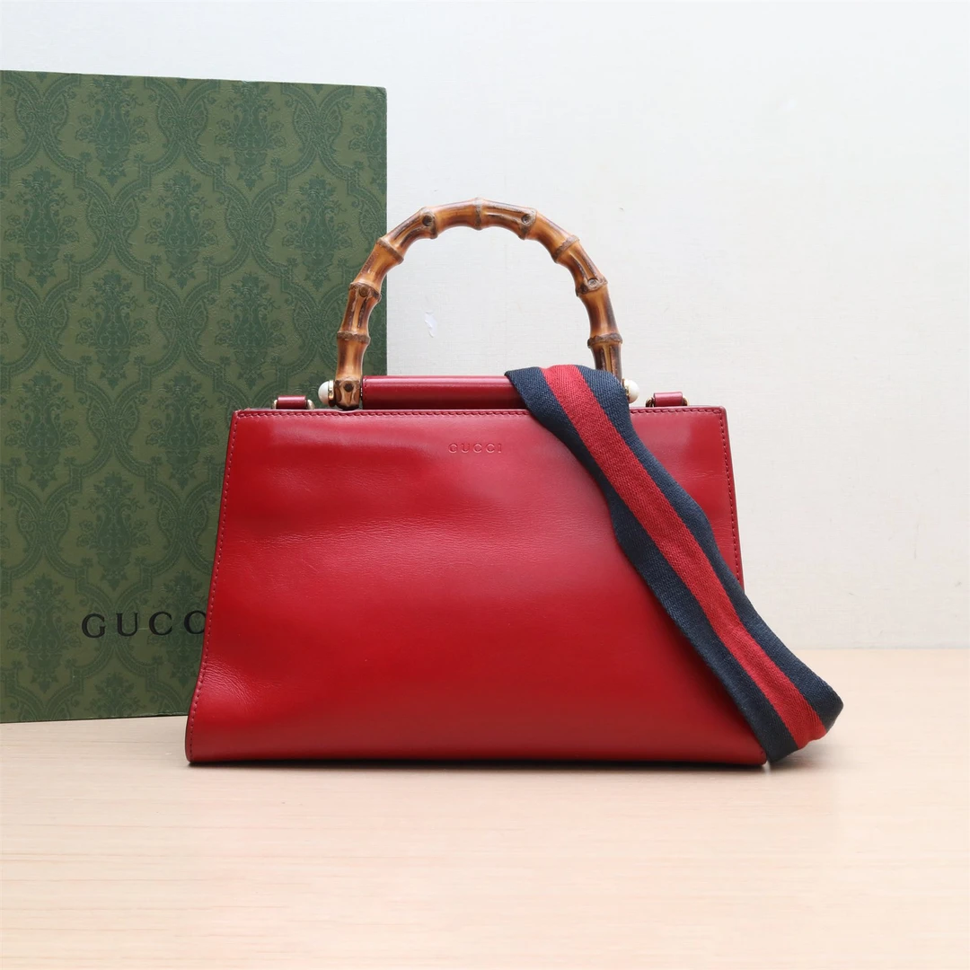 95新 GUCCI/古驰 竹节手柄 Tote 包 小号 27 红色 P234347936