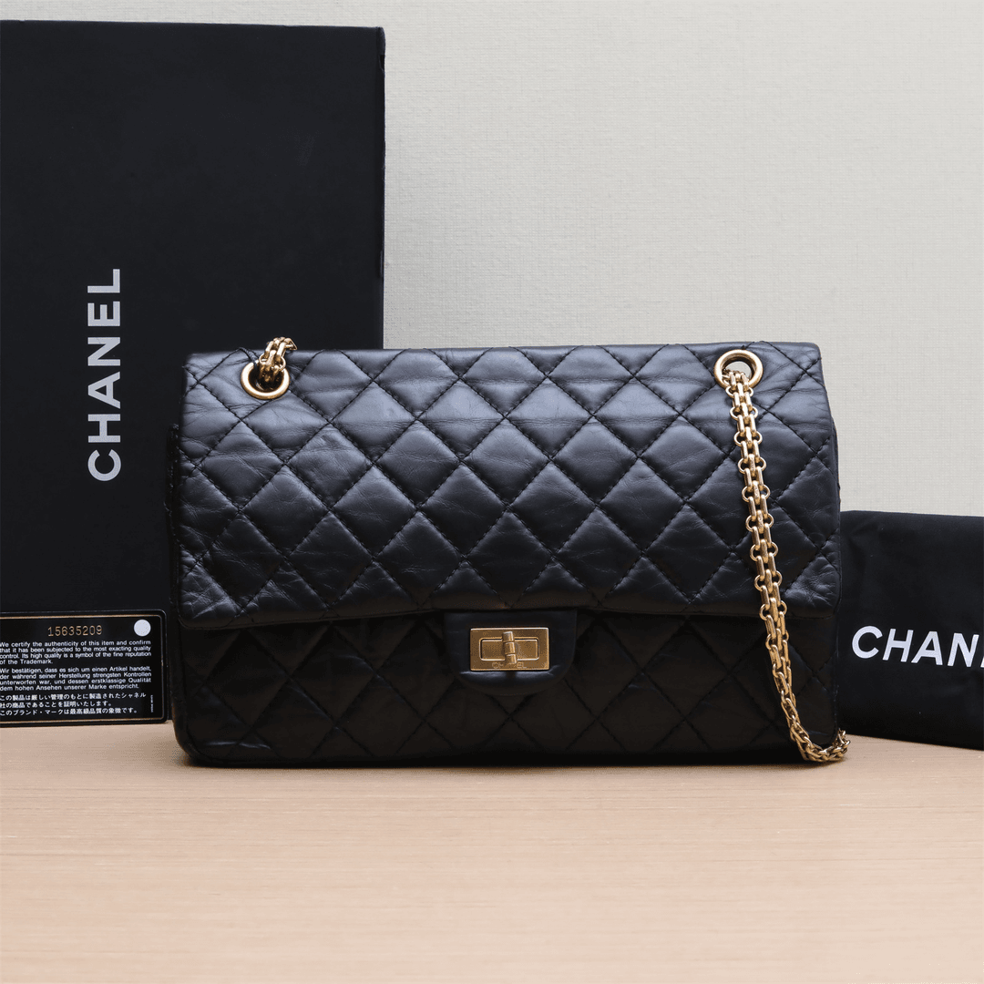 95新 Chanel/香奈儿 【ZS】2.55 口盖包 大号黑 15开P213650162