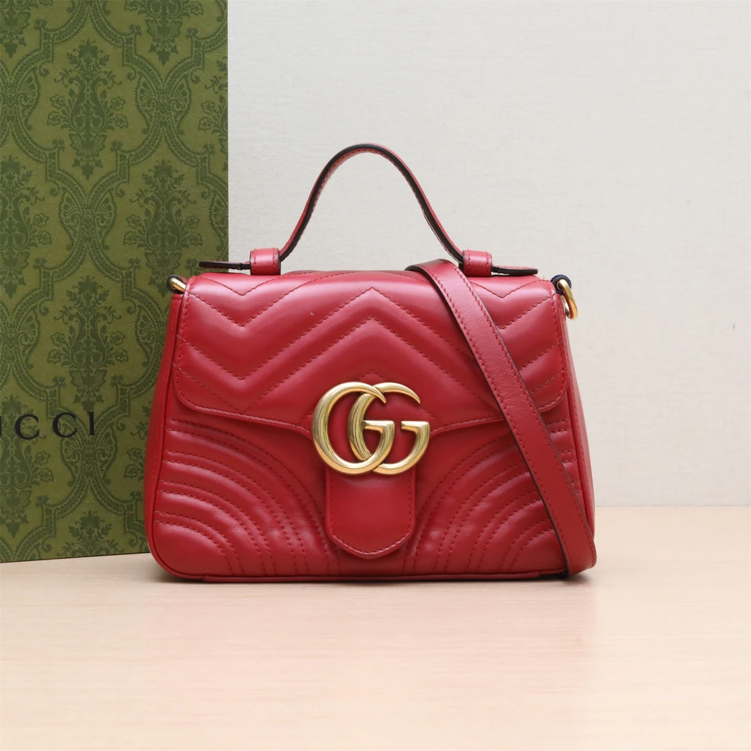 95新 GUCCI/古驰 Marmont 手提 肩背包 Mini 21 红色 P234347644
