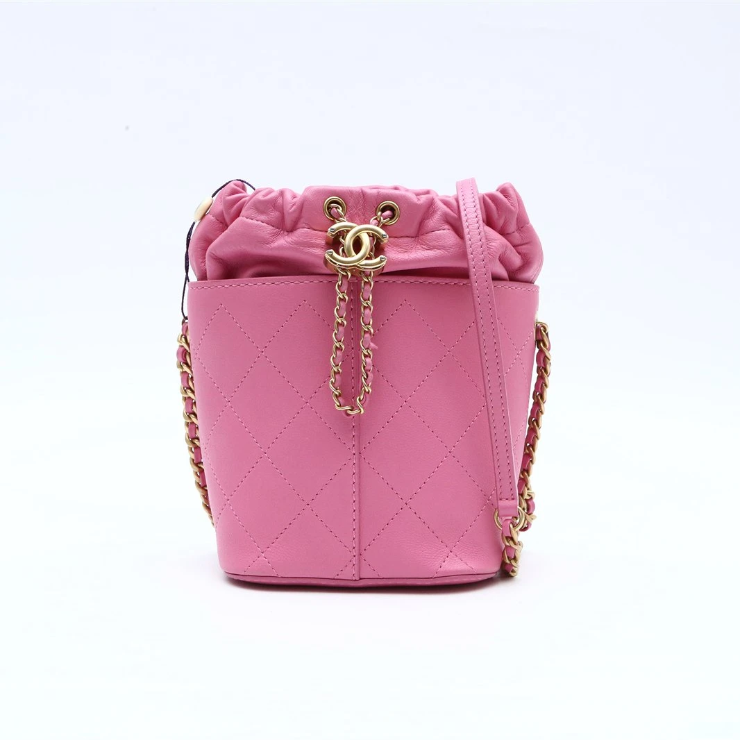 95新 Chanel/香奈儿 抽绳水桶包 21A 手工坊 粉 30开 P234448989