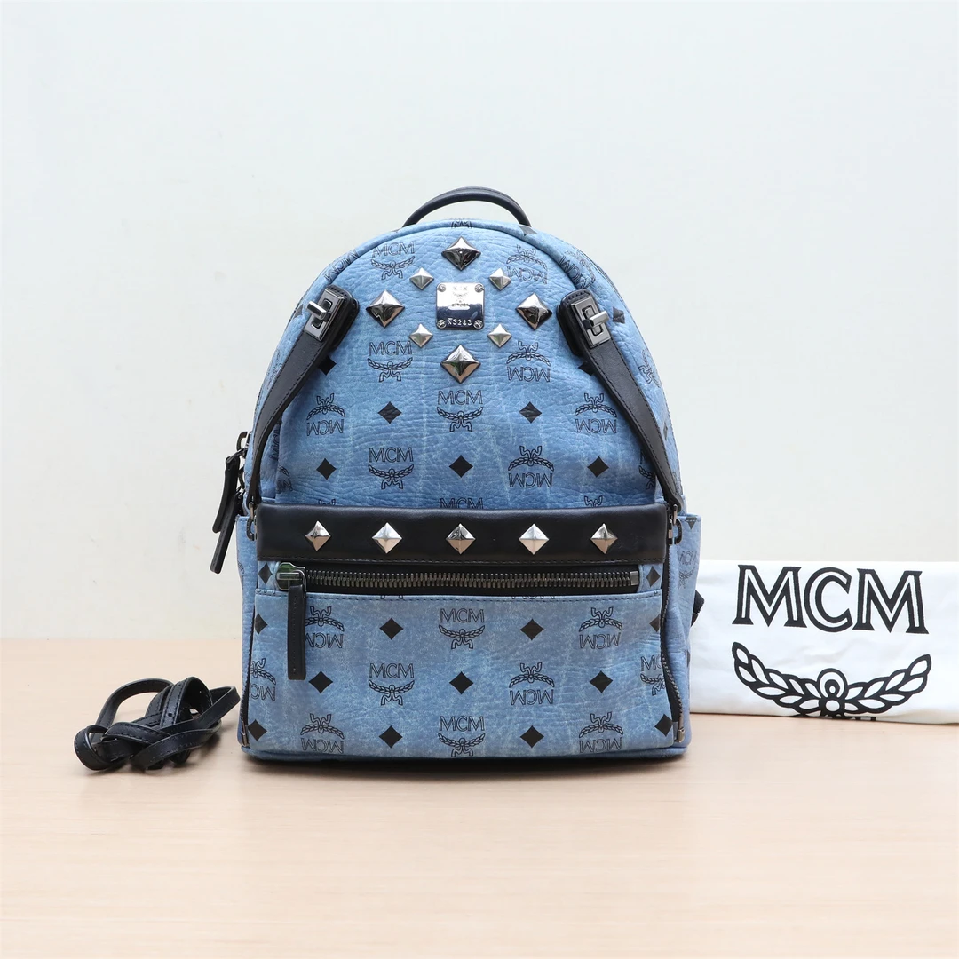 95新 MCM 双肩包 小号 蓝色 PVC P244377748