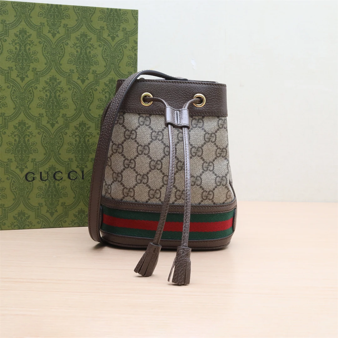 99新 GUCCI/古驰 Ophidia 抽绳水桶包 Mini 斜挎包 P224520449