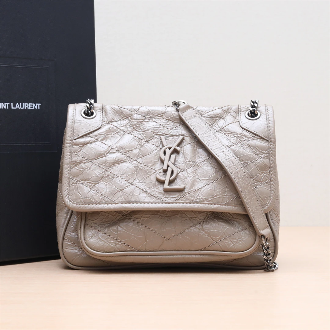 95新 YSL/圣罗兰 单肩包 21 灰色皮革C 银扣P243445913