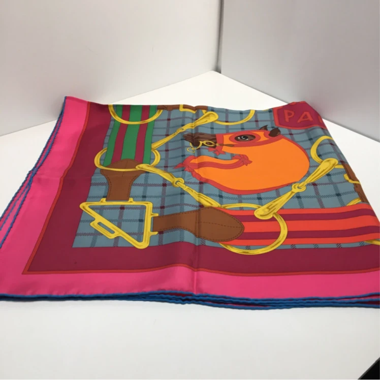 99新 Hermes/爱马仕 爱马仕红蓝橘丝绸方巾 拼色桑蚕丝P234654396