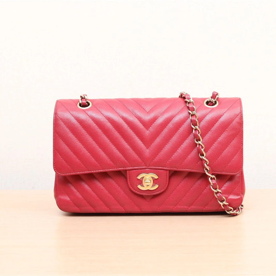 95新 Chanel/香奈儿 CF 经典款 口盖包 中号 酒红色P251106781