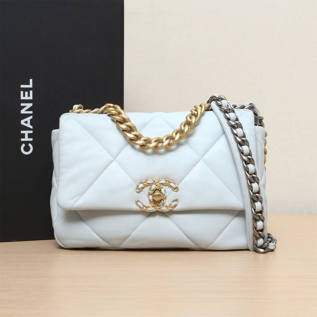 95新 Chanel/香奈儿 19BAG 口盖包 小号26cm雾霾蓝芯片P213084600