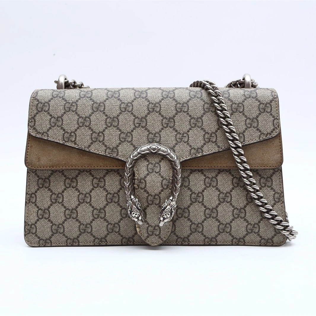 99新 GUCCI/古驰  酒神 中号 28 棕色 皮革C 银扣 P234347974