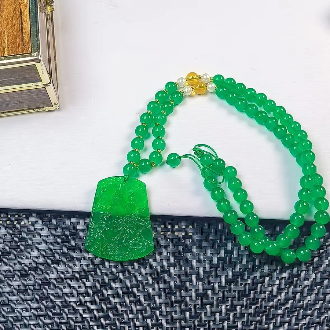 （聚宝严选）94绿山水梯形吊坠厚切精致气质妈妈款时尚精美