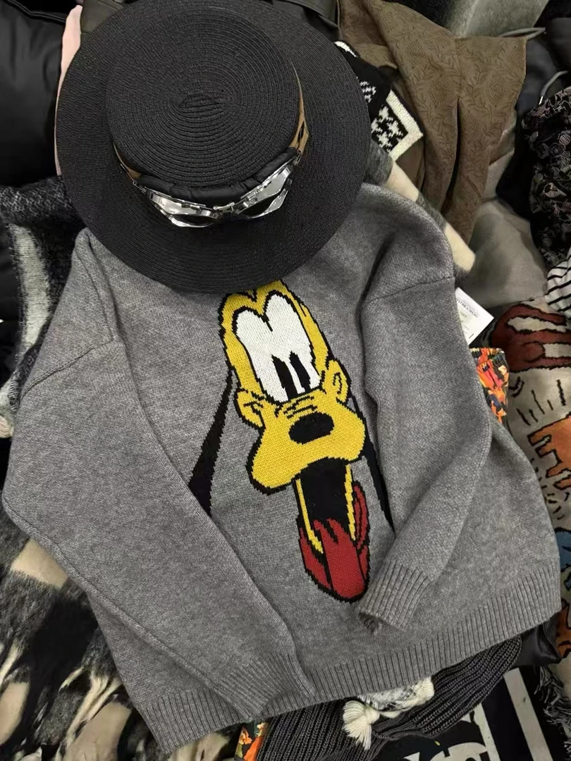 【HY买手店】渝摆摆圆领针织套头大版型宽松卡通狗长袖毛衣外套打底