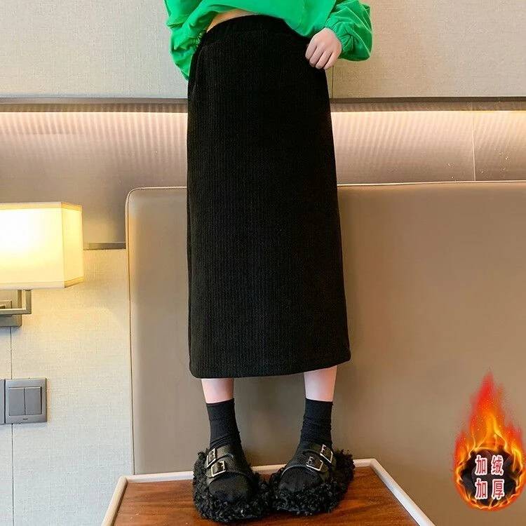 女童装半身裙子加绒加厚秋冬季新款中大童包臀中长裙时尚百搭保暖