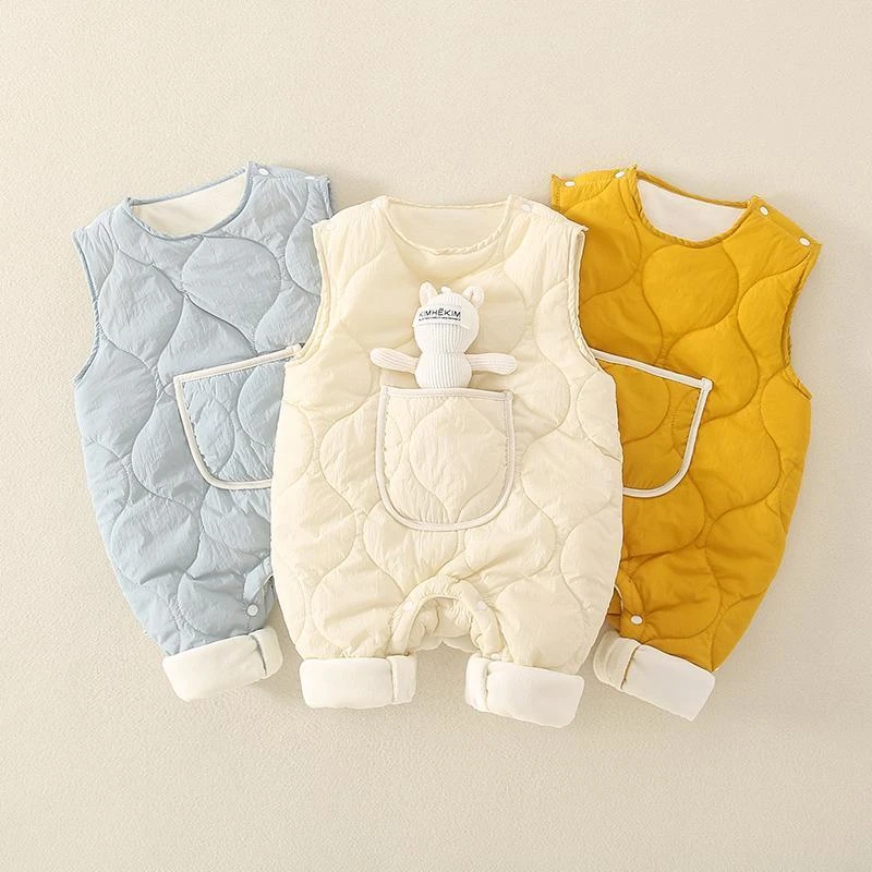 婴儿夹棉背带裤秋冬加厚新生儿宝宝棉裤棉冬季薄绒开裆裤子外穿