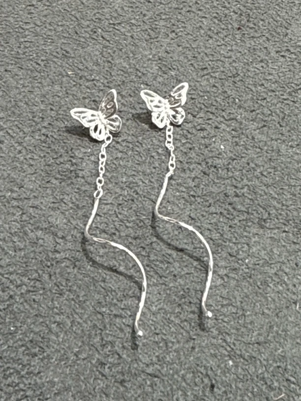 足银耳饰 足银蝴蝶耳线一对-2140