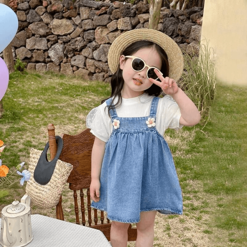 女童背带裙套装夏季女宝洋气连衣裙儿童牛仔裙两件套裙子kkm01