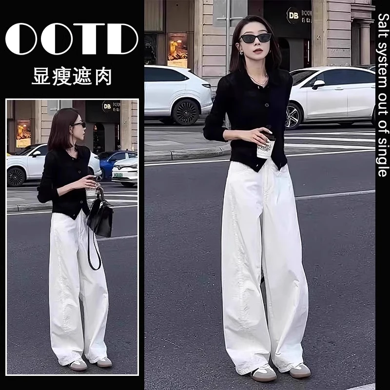 早秋装穿搭一整套高级感气质女神范独特黑色针织衫阔腿裤两件套装