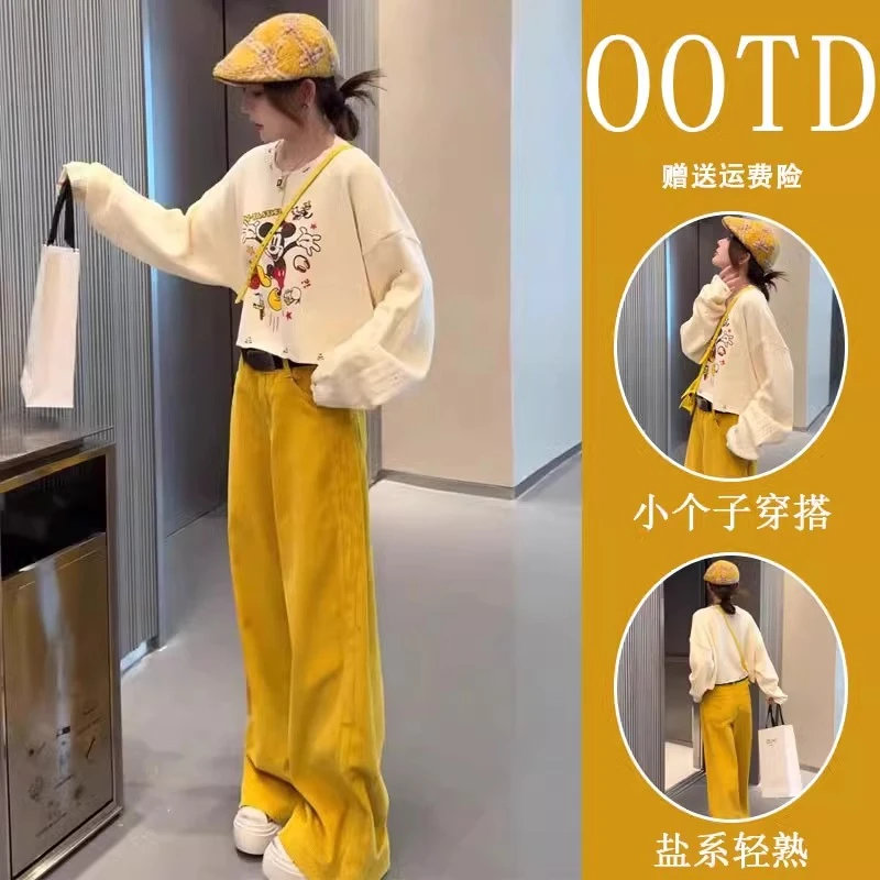 初冬一整套穿搭韩系时尚高级感休闲盐系减龄针织上衣阔腿裤两件套