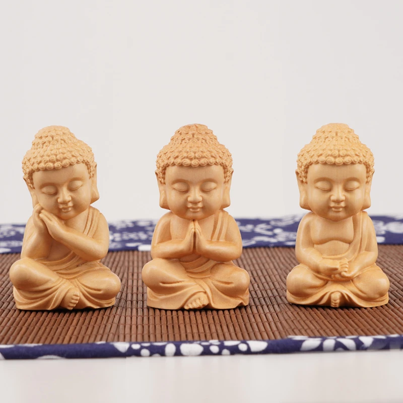 黄杨木雕释迦摩尼天然实木雕刻如来佛像手把件文玩工艺品车载饰品