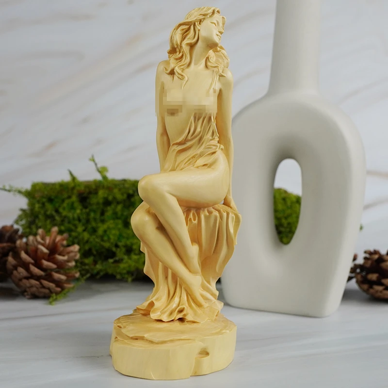 黄杨木实木整雕性感女神家居客厅书房摆件