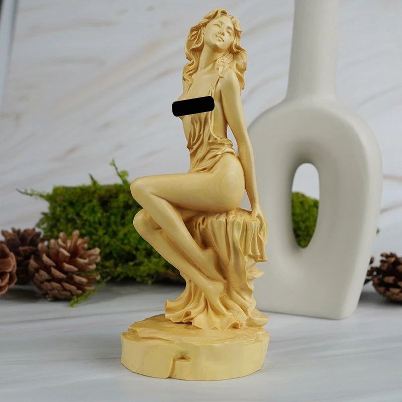 黄杨木雕性感女神手把件工艺品实木雕刻家居客厅美女饰品汽车摆件