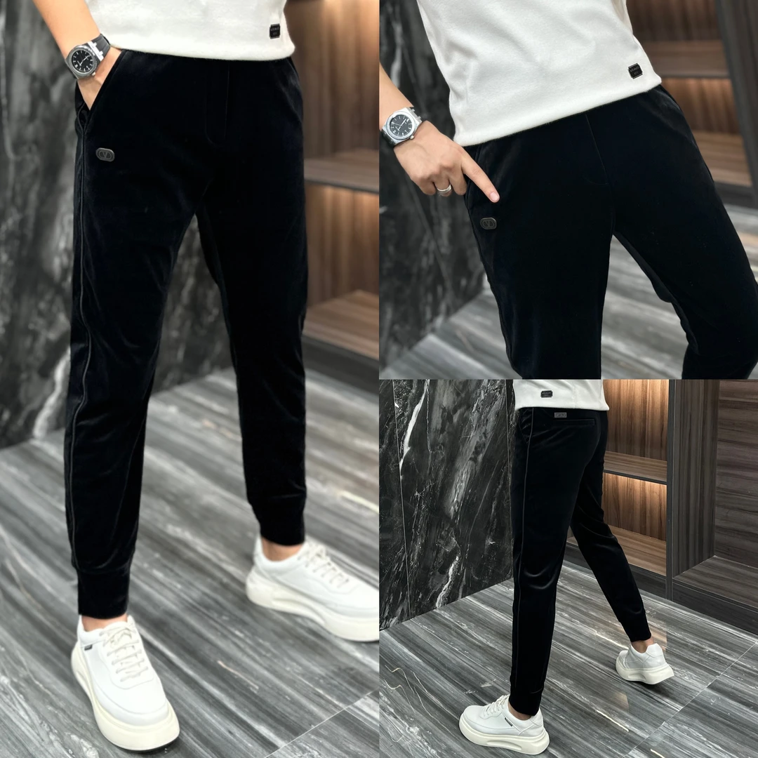 2023秋冬款男士时尚休闲丝绒百搭束脚裤秋季简约版运动修身休闲裤