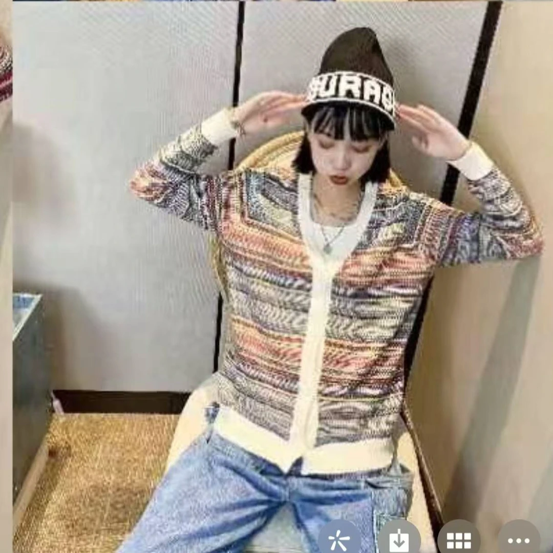 929#小香风休闲长袖针织衫v领条纹开衫31