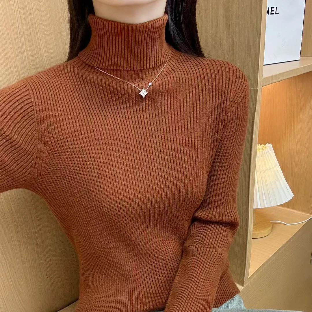 858#新款长袖洋气百搭秋冬堆堆领针织衫套头524