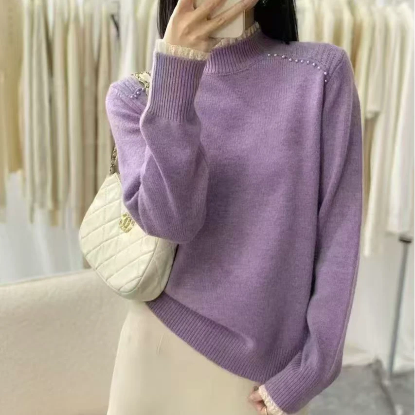 889#秋冬长袖针织衫半高领套头3625