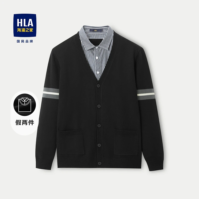 【双领设计】HLA海澜之家针织衫男撞色修身柔软亲肤保暖毛衣男