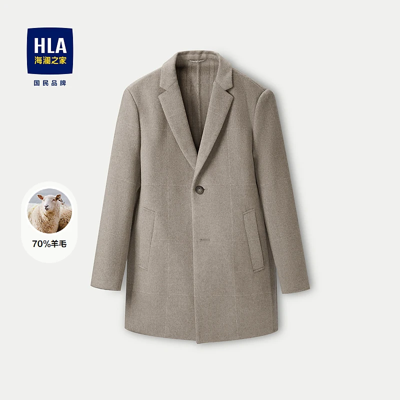 【含羊毛】HLA海澜之家毛呢大衣男冬季24新款绅士保暖外套男