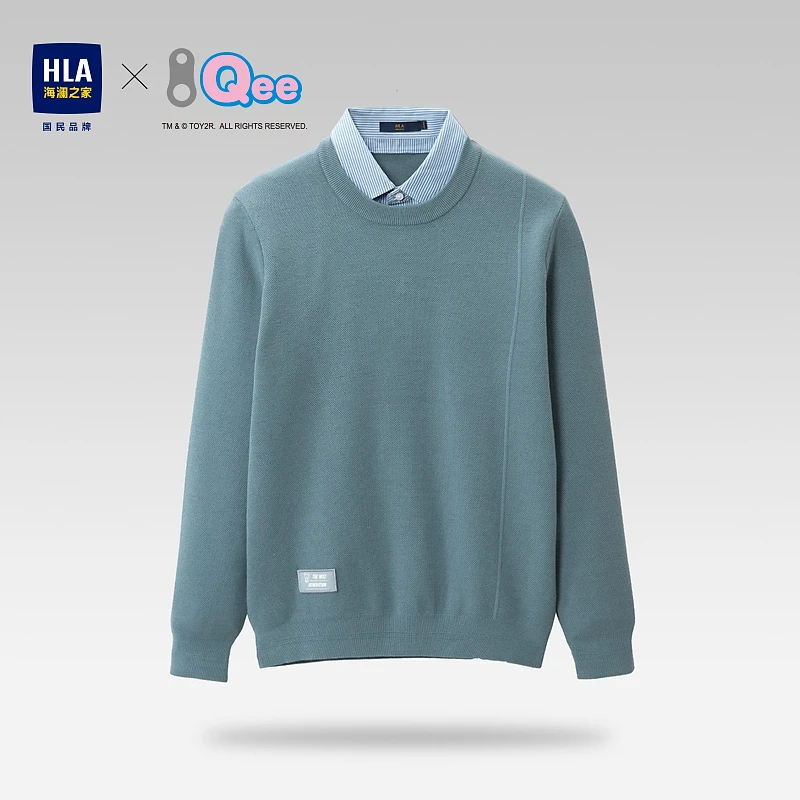 【Qee联名】HLA海澜之家22冬新纯色双领舒适男士针织衫HNTVD4U089A