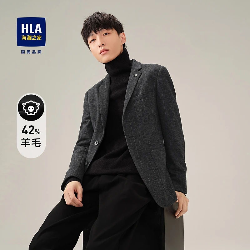 【含绵羊毛】HLA海澜之家西服男胸针可拆卸西装外套男HWXAD4U065A