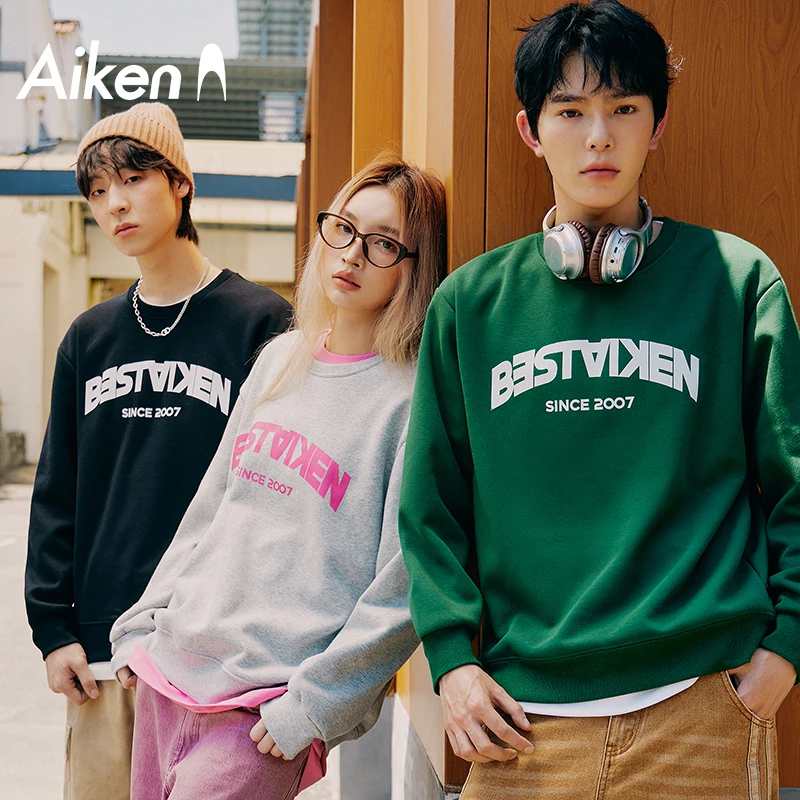 AIKEN爱肯圆领卫衣秋冬男女同款潮流印花无性别穿搭138324112203