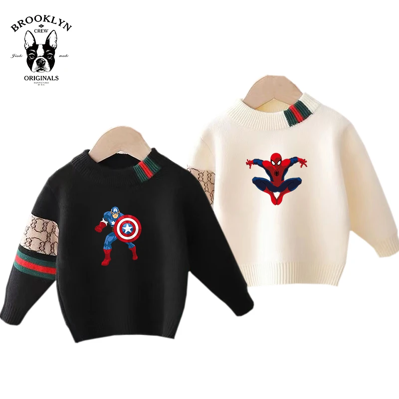 蜘蛛侠毛衣2025秋冬新款针织衫钢铁侠男童保暖上衣童装女童衣服潮
