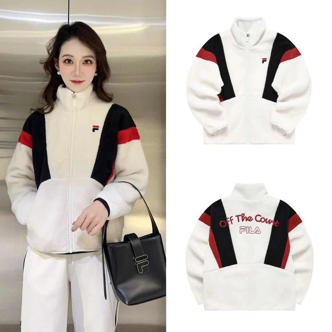 Fila/斐乐23冬季新款女装仿羊羔绒加厚上衣摇粒绒外套 T11W313902