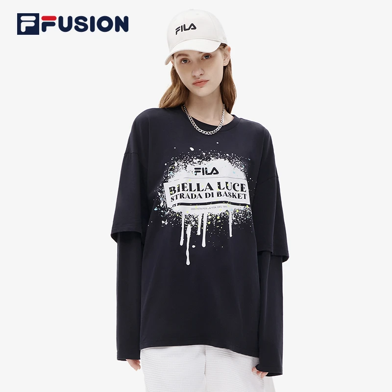 Fila/斐乐 潮牌男女同款长袖T圆领宽松百搭早秋休闲潮流印花卫衣
