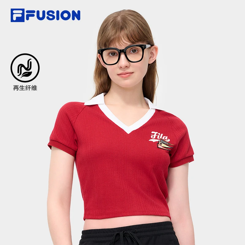 Fila/斐乐美式复古刺绣T恤辣妹修身正肩短袖短款运动上衣夏季潮流