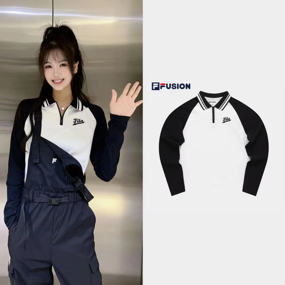 Fila/斐乐女装时尚显瘦早秋撞色潮流百搭休闲针织上衣长袖POLO衫