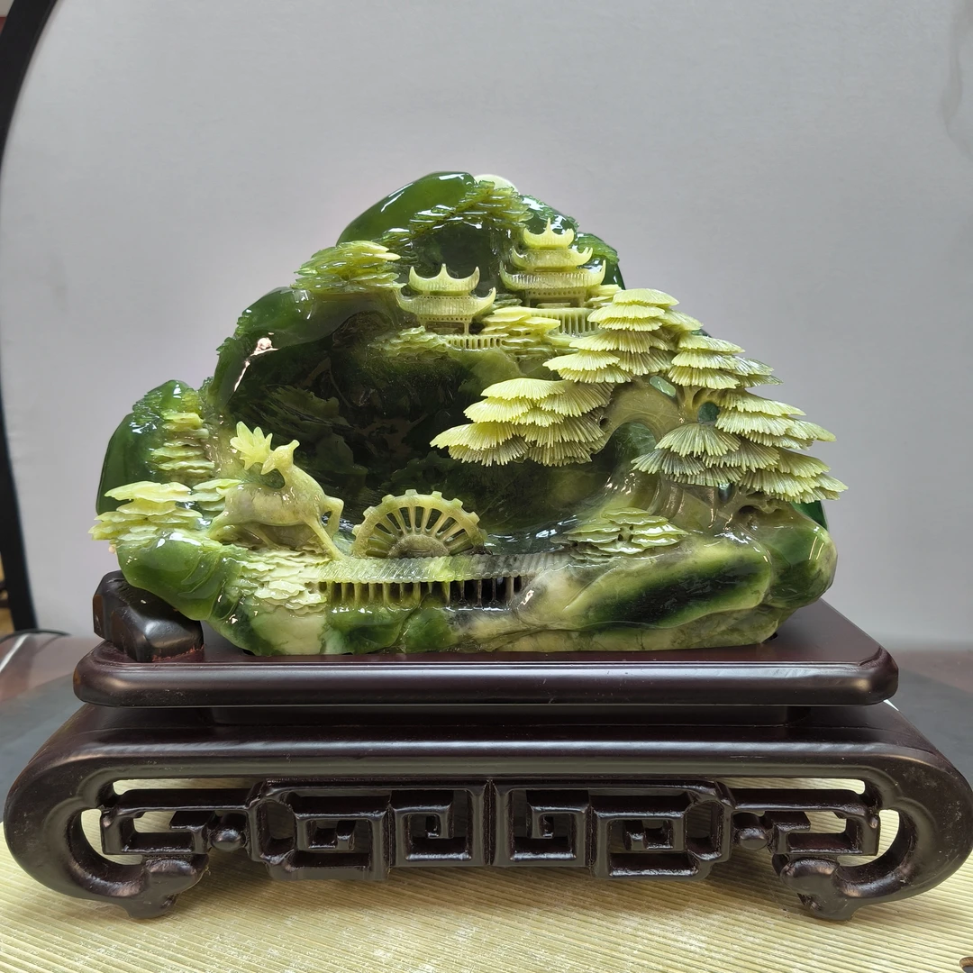 8784家居装饰摆件玉石雕刻电视柜玄关新中式创意书房山水花鸟白菜