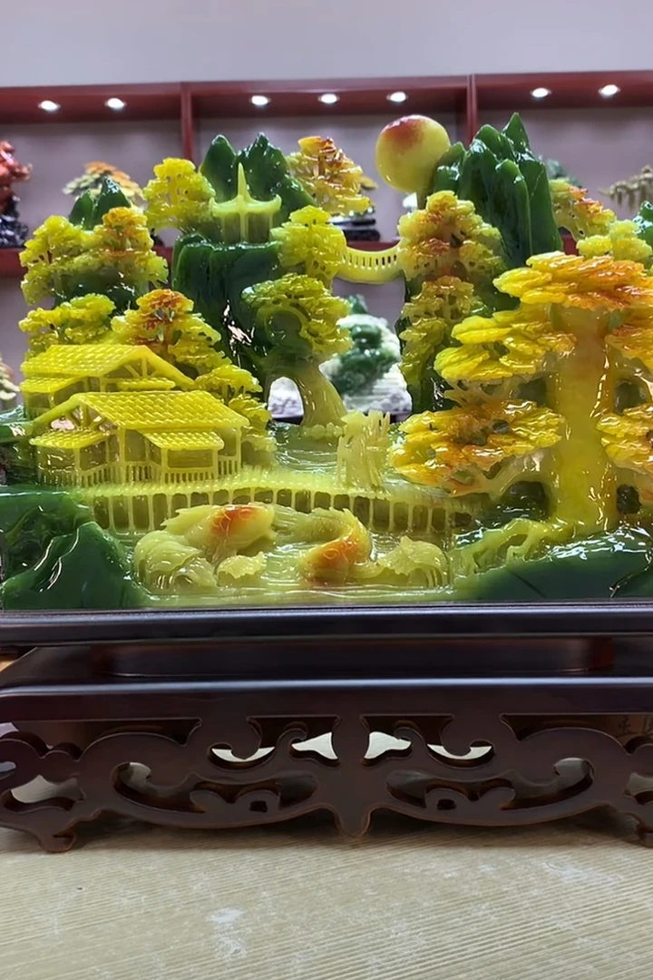 8413家居装饰摆件玉石雕刻电视柜玄关新中式创意书房山水花鸟白菜