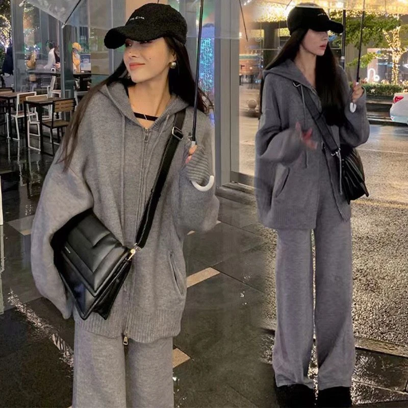 孕妇装秋冬套装秋冬针织毛衣显瘦高腰阔腿裤宽松休闲两件套可调节