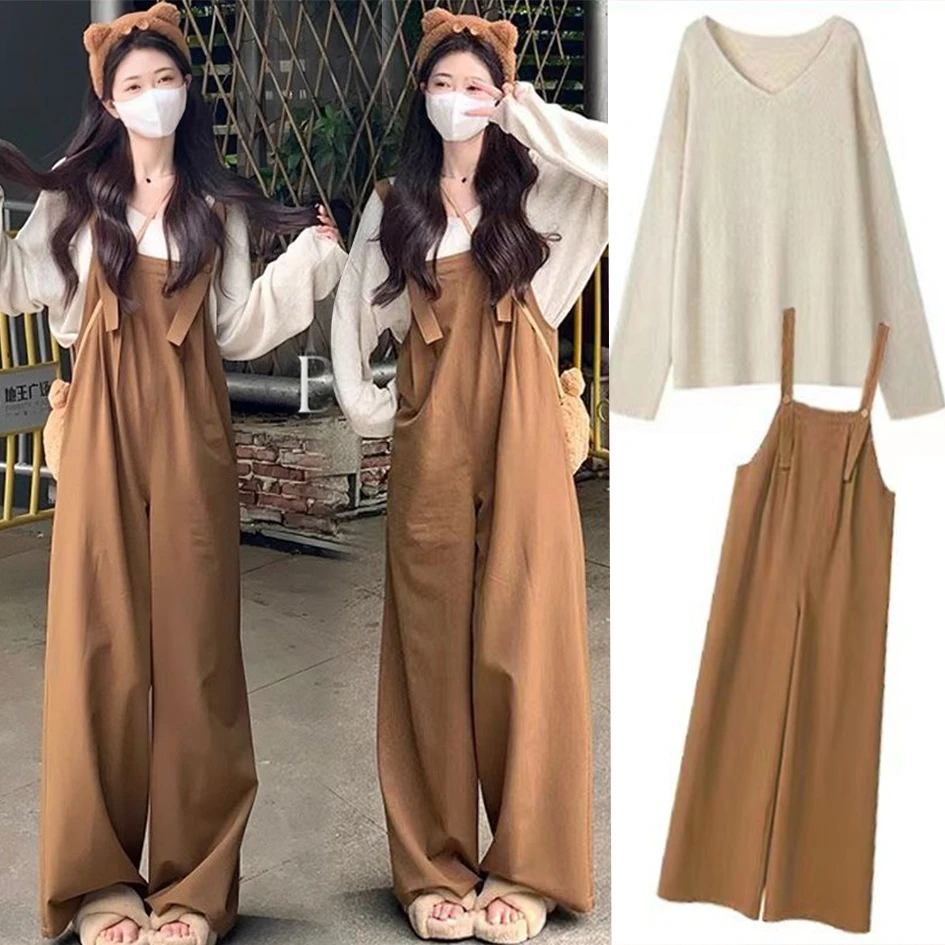 洋气孕妇装春秋季套装韩版宽松背带裤时尚宽松休闲显瘦秋装两件套