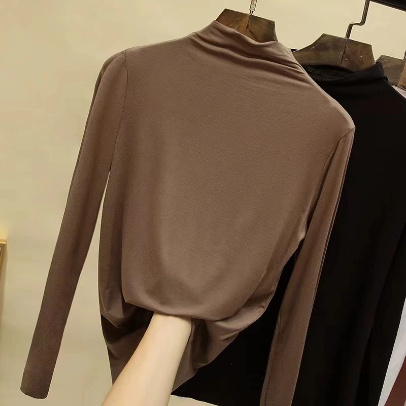 洋气内搭秋冬新款半高领打底衫女纯棉长袖T恤美拉德穿搭修身上衣