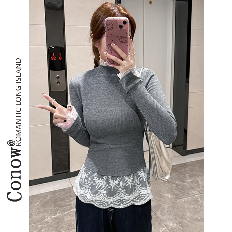 芭蕾风洋气时尚百搭T恤女小众设计感秋冬叠穿修身加绒打底衫