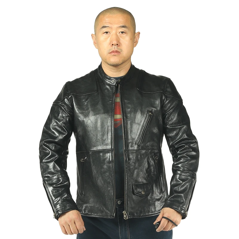 汤姆哈迪同款 男士时尚休闲黑色真皮山羊皮皮衣高档邮差山羊皮