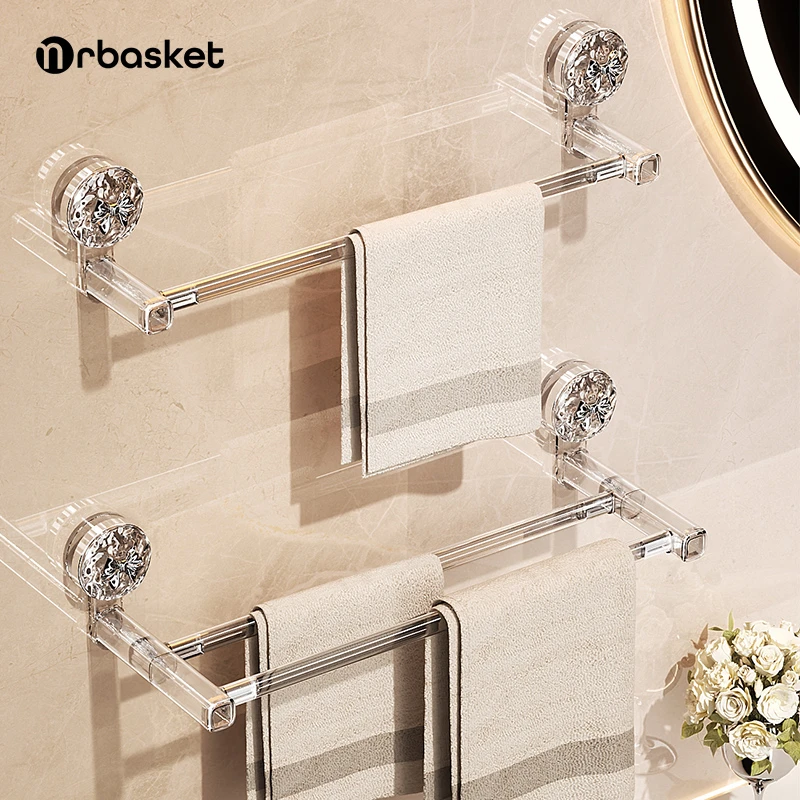 吸盘毛巾架卫生间免打孔浴巾置物架壁挂浴室置物架挂架浴室毛巾杆