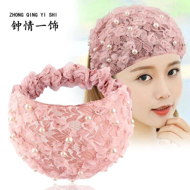 珍珠宽边紫色松紧发带女网红外出简约韩国防滑压发遮白发头饰头巾